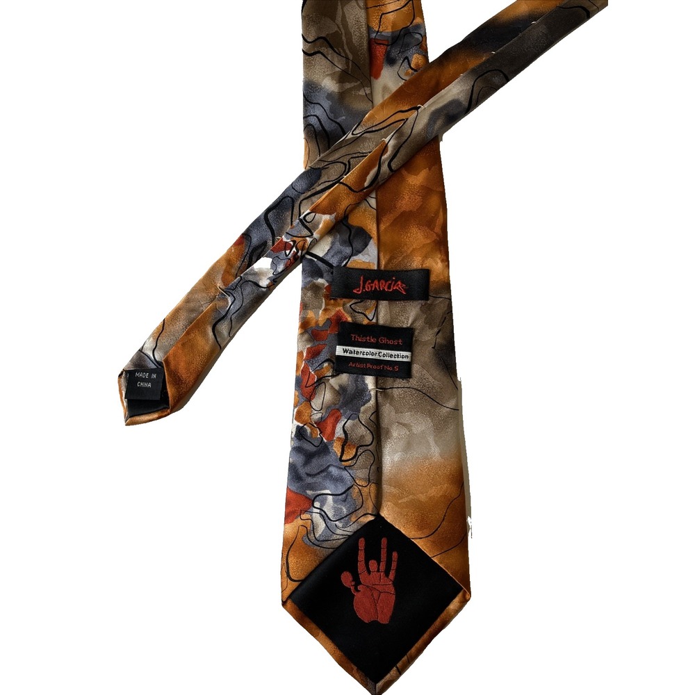 J. Garcia Watercolor Collection Artist Proof #5 Thistle Ghost 100% Silk Tie 3.5" - Picture 2 of 5